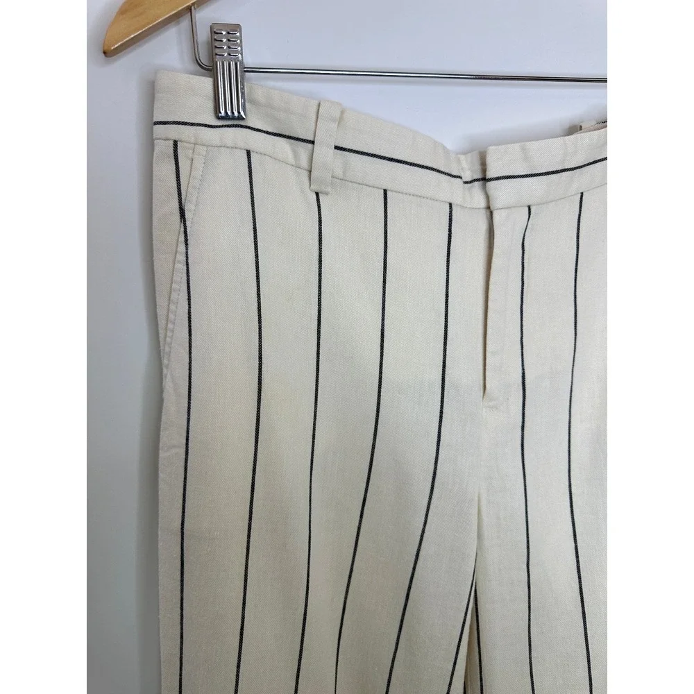 Lauren Ralph Lauren Linen Blend Pants Cream Stripe Wide Leg Minimalist Office - Picture 4 of 16